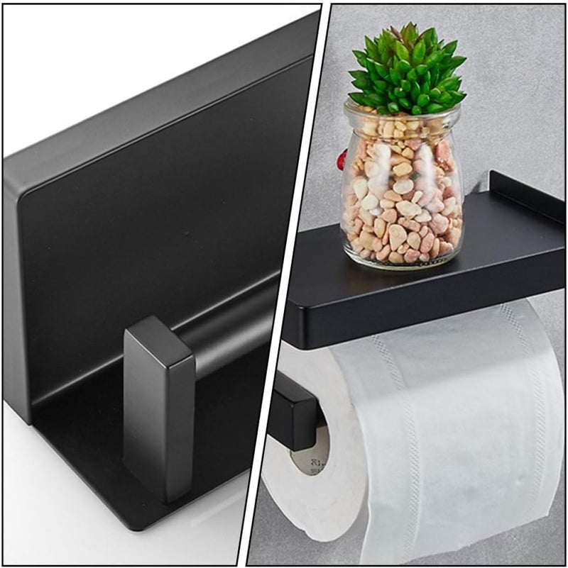 Zerodeko Wall-Mounted Stainless Steel Toilet Paper Rack with Storage Shelf, Black Multipurpose Roll Paper Holder for Bathroom Organization and Phone Placement - Image 4