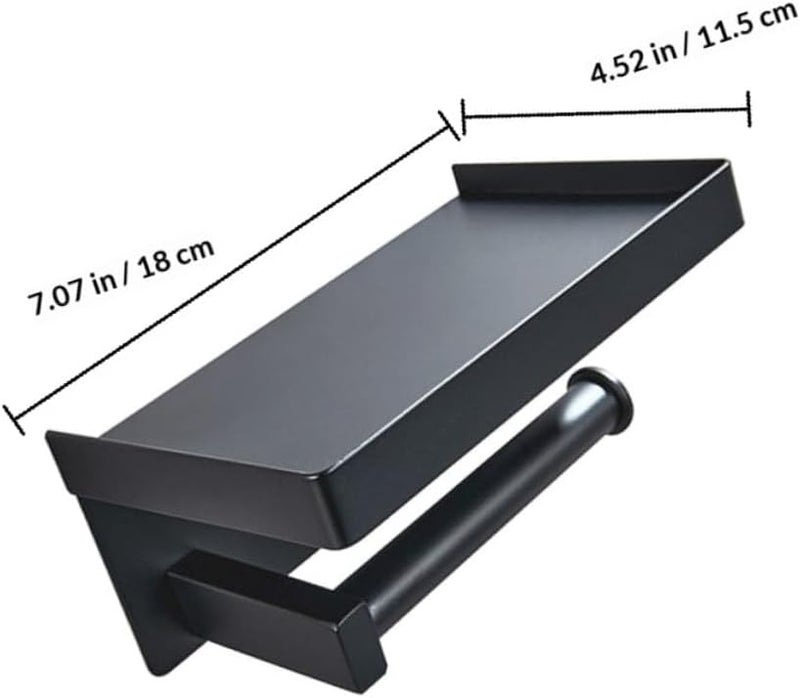 Zerodeko Wall-Mounted Stainless Steel Toilet Paper Rack with Storage Shelf, Black Multipurpose Roll Paper Holder for Bathroom Organization and Phone Placement - Image 2