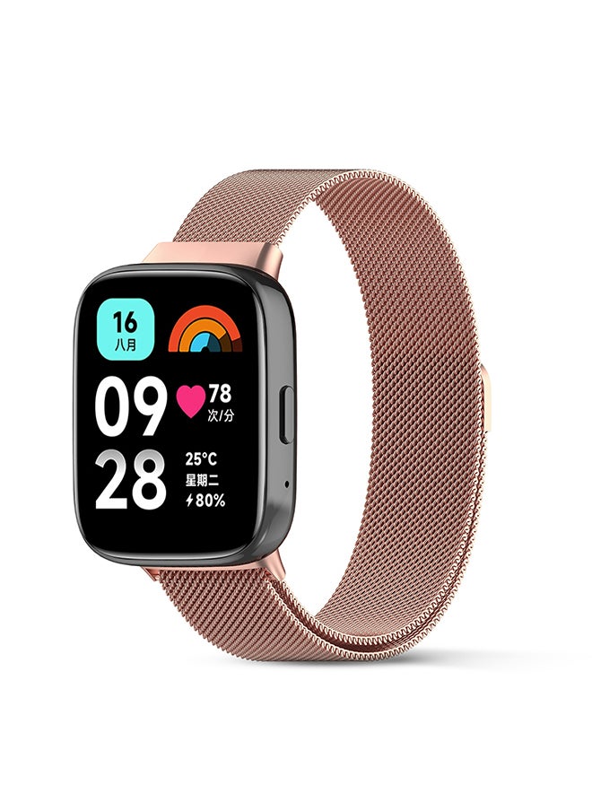 O Ozone - Milanese Loop Band For Redmi Watch 3 Active/Redmi Watch 3 Lite,Magnetic Stainless Steel Mesh Adjustable Replacement Band Men Women - Rose Gold - Image 1