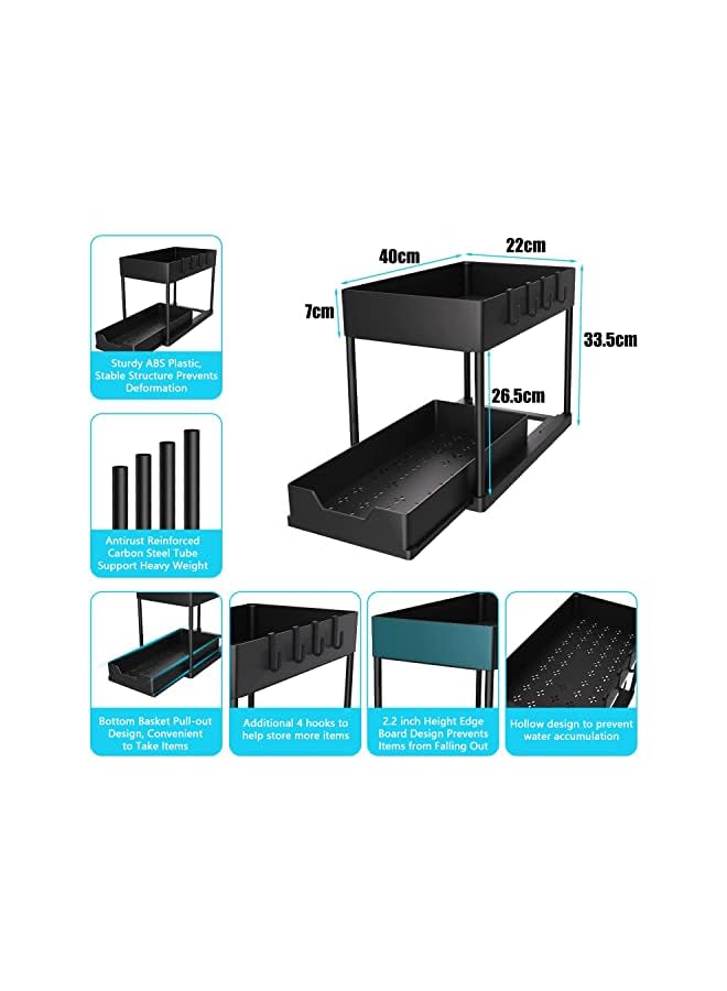 erorex Sliding Cabinet Basket Organizer 2 Tier Storage Under Cabinet Bathroom Under Sink Organizers And Storage Black Under Sink Storage Multi Purpose Storage Shelf For Kitchen Bathroom - Image 2