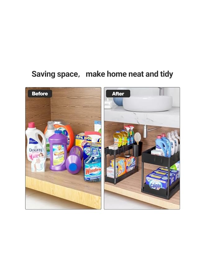 erorex Sliding Cabinet Basket Organizer 2 Tier Storage Under Cabinet Bathroom Under Sink Organizers And Storage Black Under Sink Storage Multi Purpose Storage Shelf For Kitchen Bathroom - Image 4