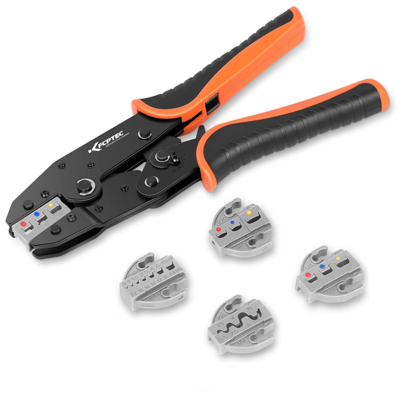 KF CPTEC Crimping Tool Set 5PCS - Ratchet Wire Crimper Kit - Quick Exchange Jaw for Heat Shrink, Insulated Electrical Connectors, Insulated and Non-Insulated Ferrules, Non-Insulated Terminal Crimper - Image 1