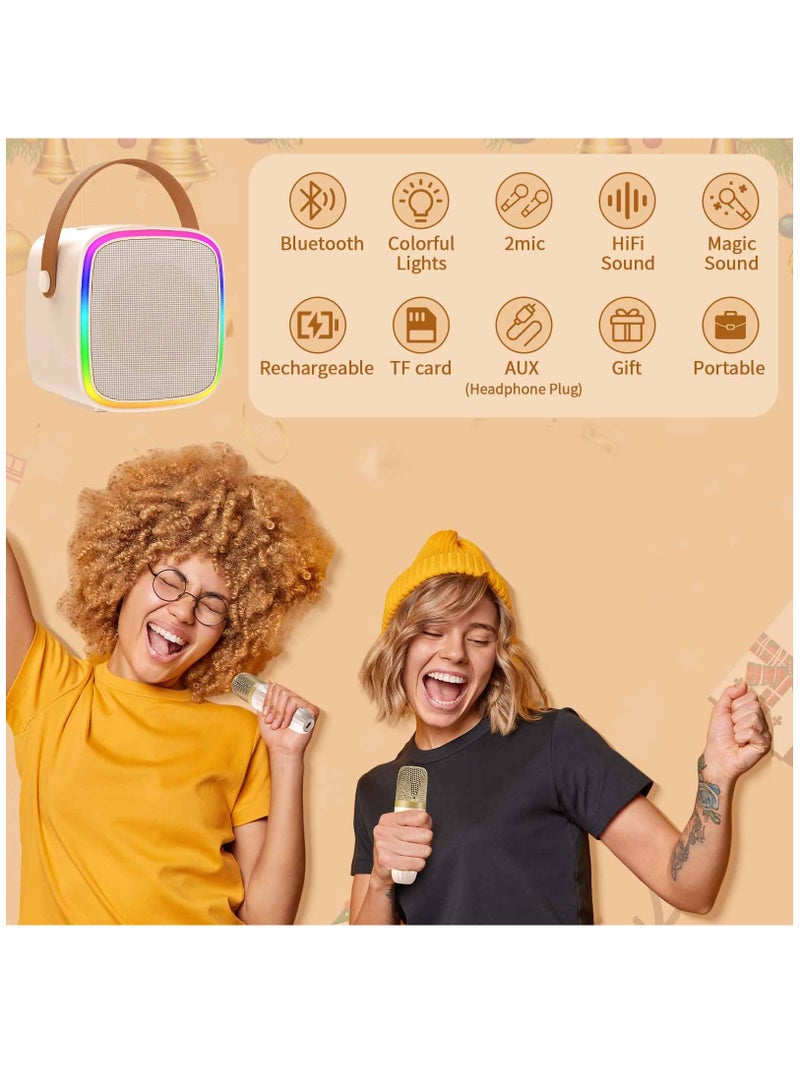 عربست آلة كاريوكي 2 ميكروفونات كاريوكي للأطفال البالغين، آلة كاريوكي صغيرة محمولة تعمل بالبلوتوث، مكبر صوت كاريوكي مع أضواء ليد وألعاب للبنات من 3-12 سنة عيد ميلاد - Image 2