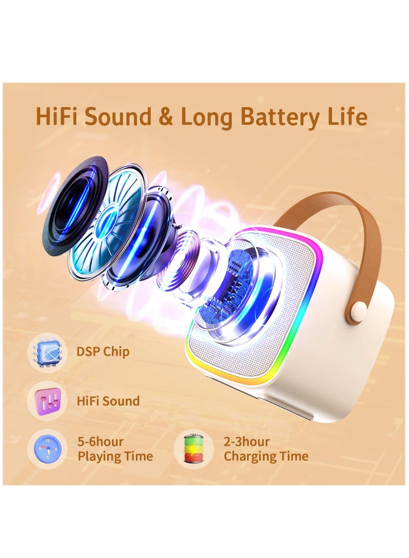 عربست آلة كاريوكي 2 ميكروفونات كاريوكي للأطفال البالغين، آلة كاريوكي صغيرة محمولة تعمل بالبلوتوث، مكبر صوت كاريوكي مع أضواء ليد وألعاب للبنات من 3-12 سنة عيد ميلاد - Image 4