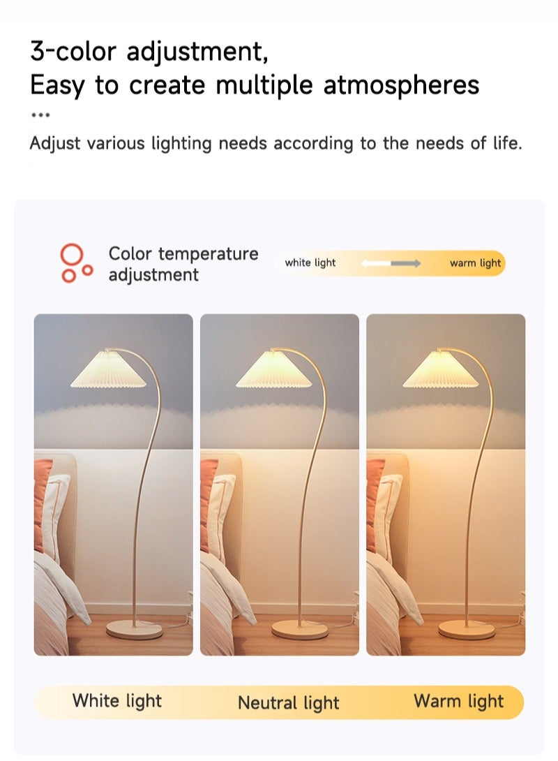شاربدو مصباح أرضي حديث مطوي لطيف جو حلو ، 12 واط 3 ألوان قابل للتعتيم مع مفتاح القدم ، مناسب لغرفة النوم غرفة المعيشة مكتب بيج 152x42 سم - Image 2