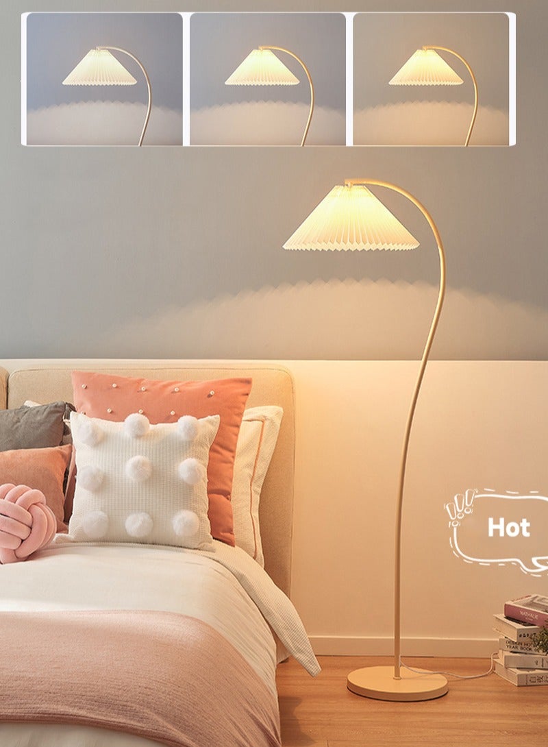 شاربدو مصباح أرضي حديث مطوي لطيف جو حلو ، 12 واط 3 ألوان قابل للتعتيم مع مفتاح القدم ، مناسب لغرفة النوم غرفة المعيشة مكتب بيج 152x42 سم - Image 1