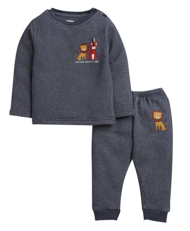 BUMZEE Charcoal Grey Boys Full Sleeves Cotton Thermal T-Shirt & Jogger Set (Peb9636) - Image 1