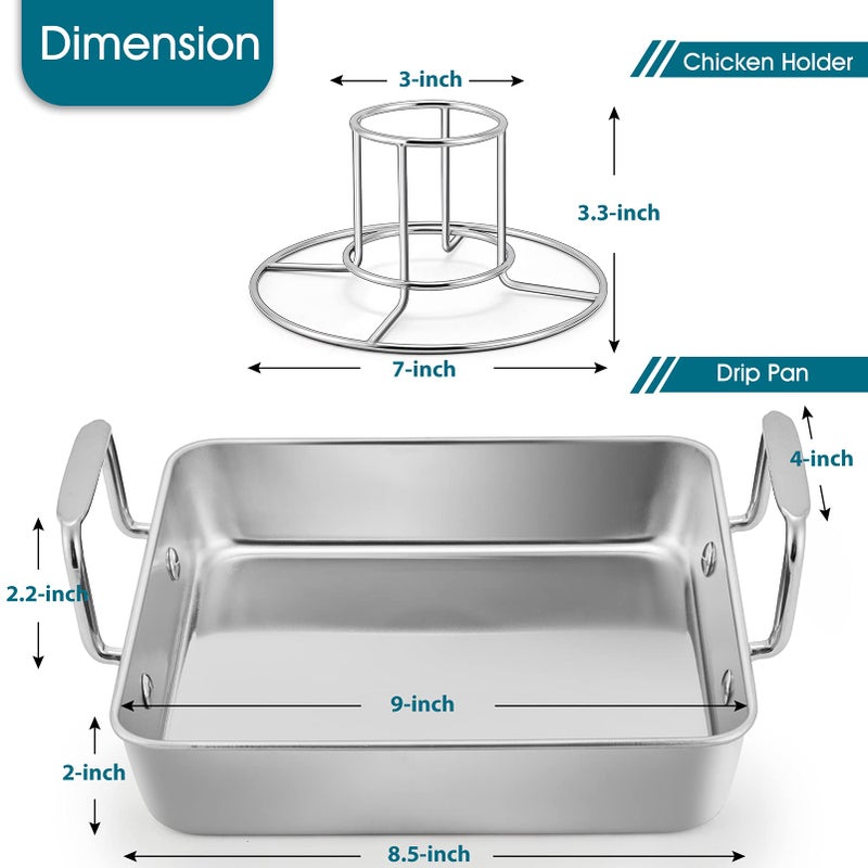 TeamFar Beer Can Chicken Holder, Stainless Steel Roasting Drip Pan with Vertical Rack Stand for Grill Oven Smoker, Healthy & Heavy Duty, Easy Clean & Dishwasher Safe (1 Pan + 1 Rack) - Image 2