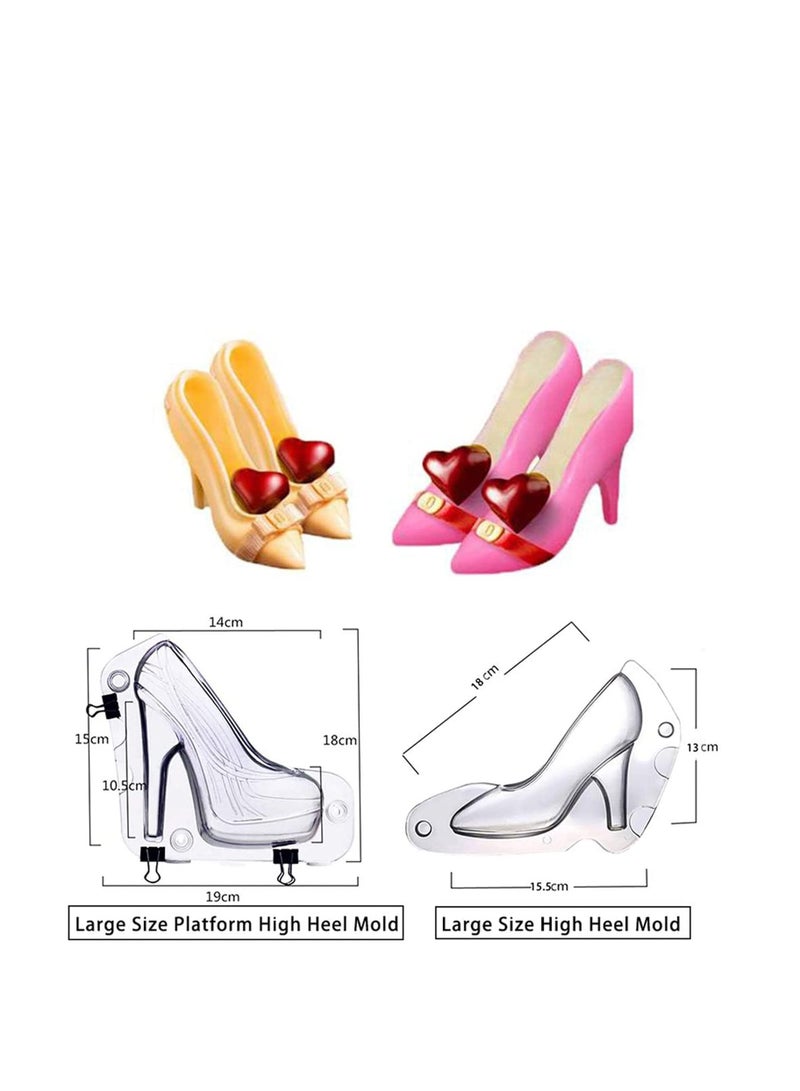 SYOSI Chocolate High Heels Shoe Mold Set, Polycarbonate Stiletto Heels, Candy Cake Fondant Mold, Wedding Bridal Shower Favors Birthday Party Cake Decorating Tools Large Size Flat High Heel - Image 2