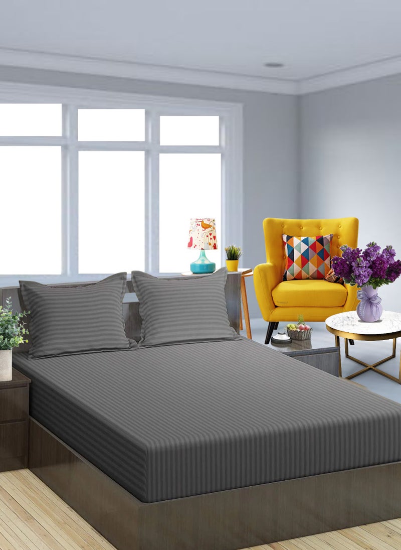 Blueberry Dark Grey Extra Deep Pocket Bed Sheets Cotton 3 Piece Sheet Set 200x200+35cm - Image 1