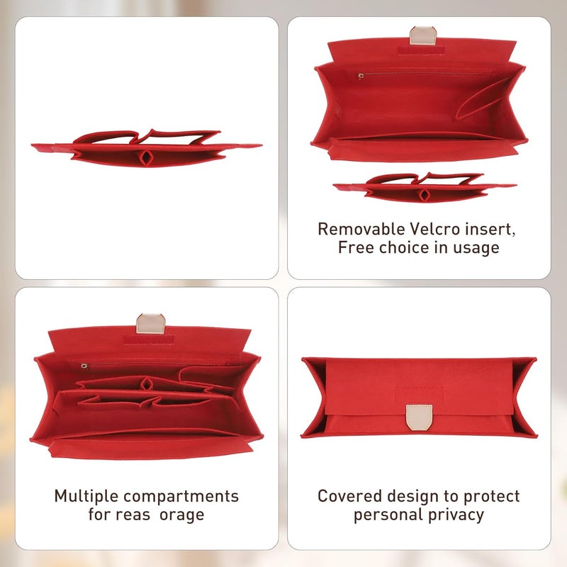Doxo Purse Organizer Insert,Felt Bag Organizer with Zipper,Tote Organizer Insert Suitable for Lv Onthego GM & D Book Tote Bag Large and More (Red-With Cover) - Image 5