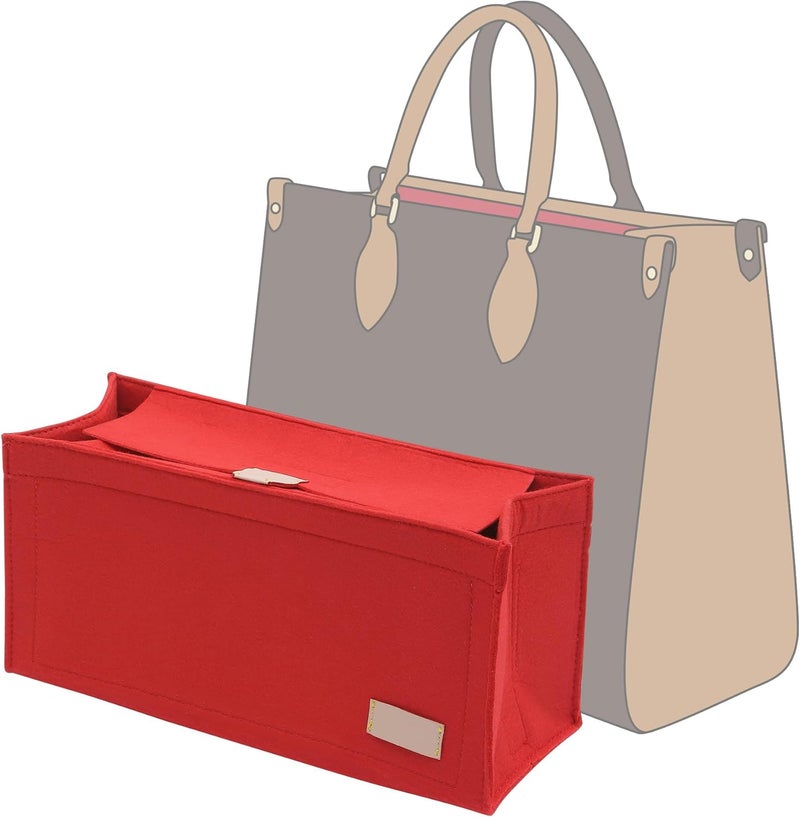 Doxo Purse Organizer Insert,Felt Bag Organizer with Zipper,Tote Organizer Insert Suitable for Lv Onthego GM & D Book Tote Bag Large and More (Red-With Cover) - Image 1