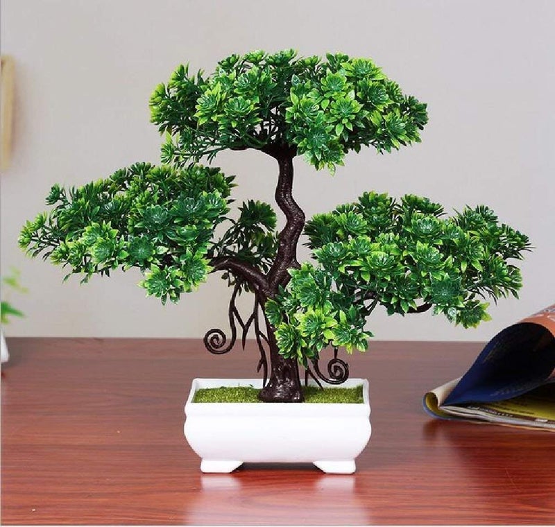 Dekorly Artificial Bonsai with Plastic Pot Green 1 Piece
