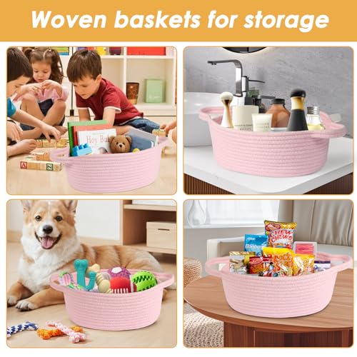 HOBASKET Small gift Basket with Bag and Ribbon Included,Cotton Rope Woven Storage Basket, Pink, Organic Cotton, 12x8x5 Inches, with Handles,Cute Baby Toy Basket - Image 3