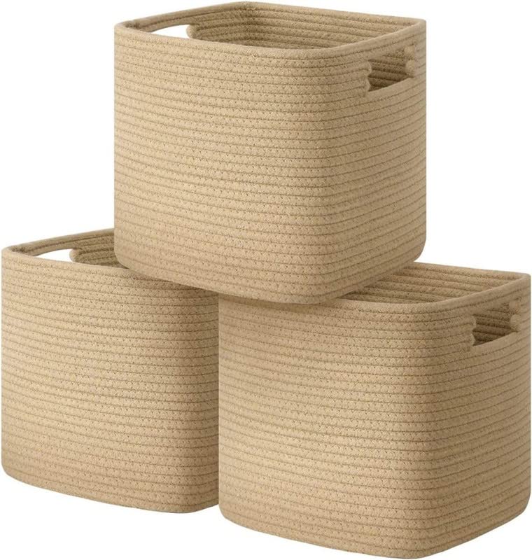 GRATIFY GRATIFY HOMECotton Rope Storage Baskets Set of 3 Foldable Woven Basket Decorative Rope Basket with Handles for Organizing Toy Towel Clothes 105 x 105 x 11 Brown  - Image 1