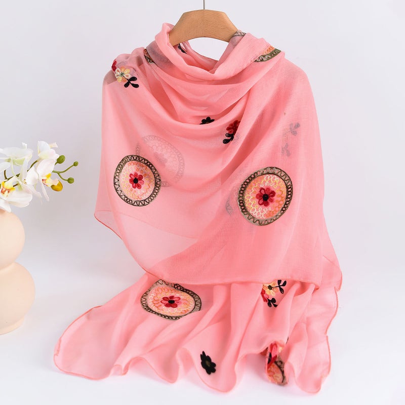 2025 Spring and Summer All-match Retro Ethnic Embroidered Scarf Long Women''s Headband Thin Shawl - Image 3