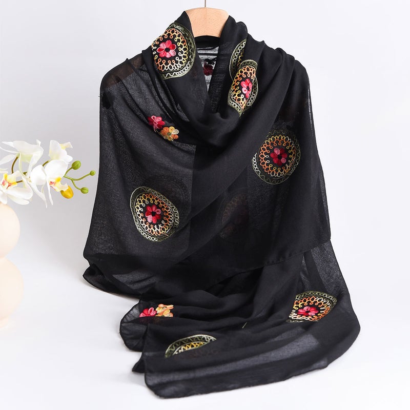 2025 Spring and Summer All-match Retro Ethnic Embroidered Scarf Long Women''s Headband Thin Shawl - Image 2