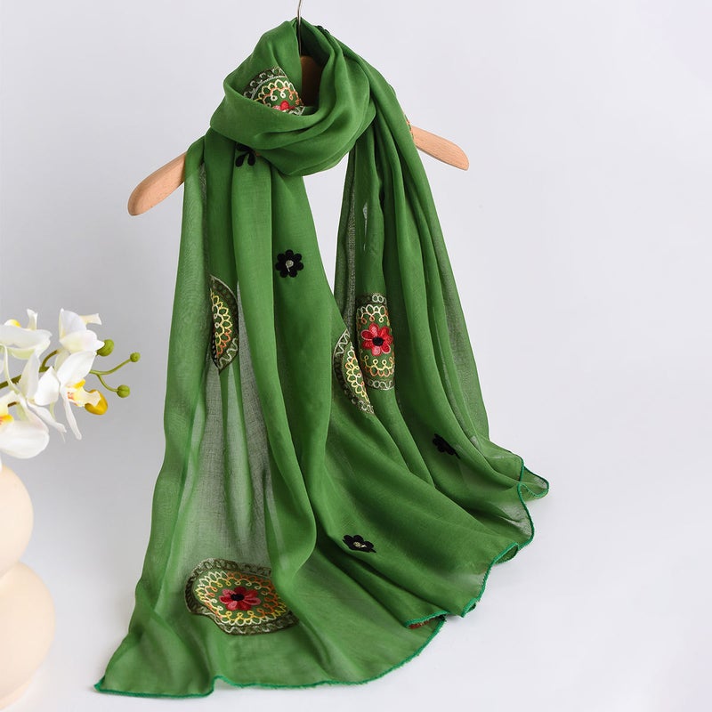 2025 Spring and Summer All-match Retro Ethnic Embroidered Scarf Long Women''s Headband Thin Shawl - Image 4
