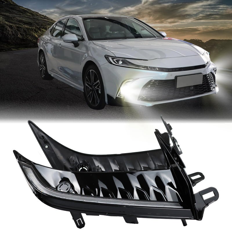 PGTOPONE Switchback WhiteAmber LED Front Bumper Fog Light Daytime Running Lamp Amber Sequential Turn Signal Light Feature Compatible with Toyota Camry 2025 SE XSE Replacement Front Bumper Trim