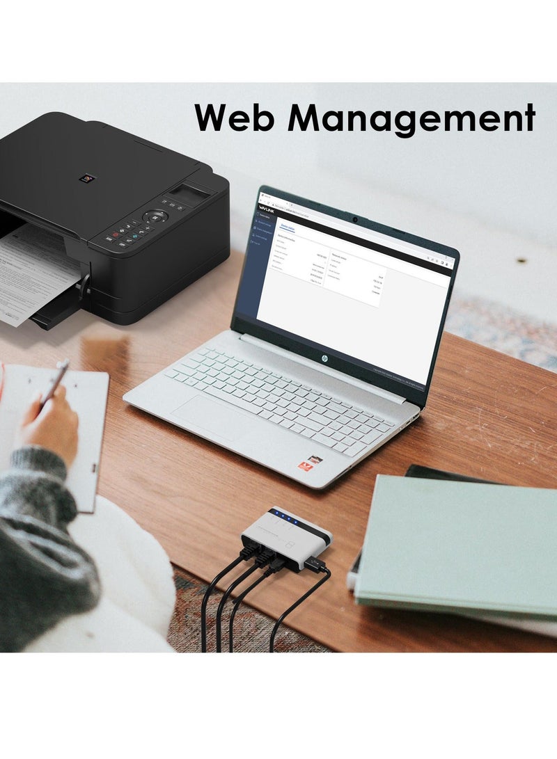 خادم طباعة لاسلكي 2 منفذ USB 2.0 خادم طباعة WiFi مع LAN بسرعة 100 ميجابت في الثانية ووضع الجسر السلكي واللاسلكي المستقل متوافق مع Windows 10 8 7 XP Mac OS وجميع الطابعات المدعومة من RAW - Image 3