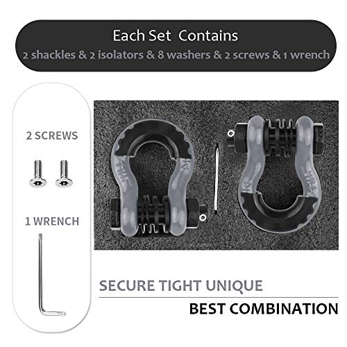AMBULL Shackles 3/4" D Ring Shackle (2 Pack) 45,0000lb Break Strength with 7/8" Pin, Anti Theft Security Screws, Isolator & Washer Kits for Use with Tow Strap Winch Truck Vehicle Recovery, Grey - Image 4