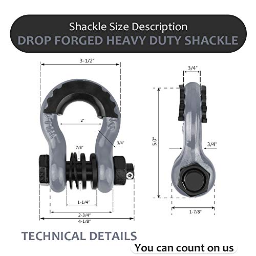 AMBULL Shackles 3/4" D Ring Shackle (2 Pack) 45,0000lb Break Strength with 7/8" Pin, Anti Theft Security Screws, Isolator & Washer Kits for Use with Tow Strap Winch Truck Vehicle Recovery, Grey - Image 3