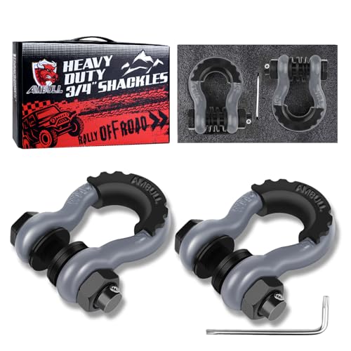 AMBULL Shackles 3/4" D Ring Shackle (2 Pack) 45,0000lb Break Strength with 7/8" Pin, Anti Theft Security Screws, Isolator & Washer Kits for Use with Tow Strap Winch Truck Vehicle Recovery, Grey - Image 1