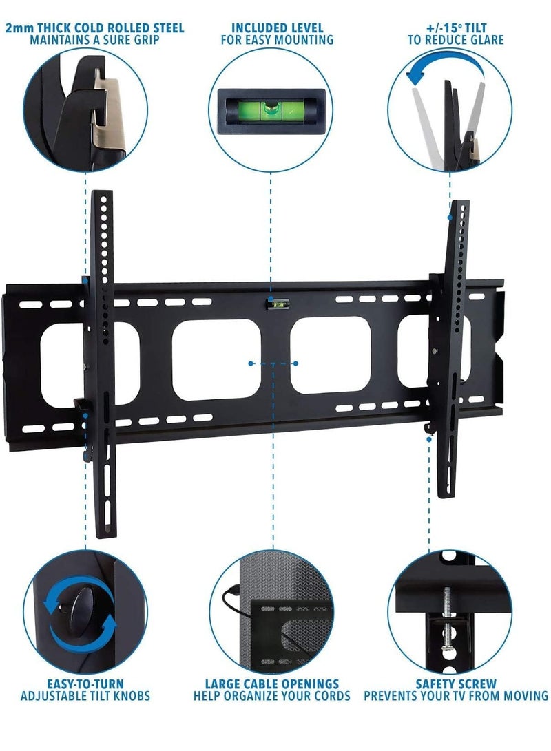 ELTRAZONE TV Wall Mount Bracket for 40-70 inch LCD, LED, or Plasma Flat Screen TV - Super-Strength Load Capacity 220 lbs - 15 Degree Tilt Up & Down - Image 3