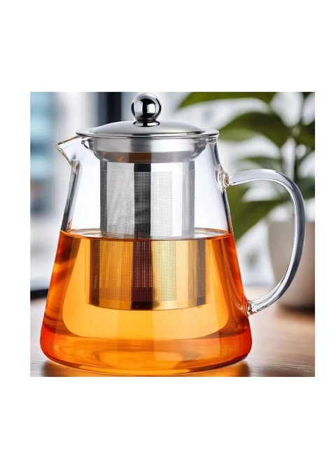 Glass Teapot Stovetop 18.6 OZ, Borosilicate Clear Tea Kettle with Removable 18/8 Stainless Steel Infuser, Blooming and Loose Leaf Hand Crafted Kettle for Camping, Travel (550ML)