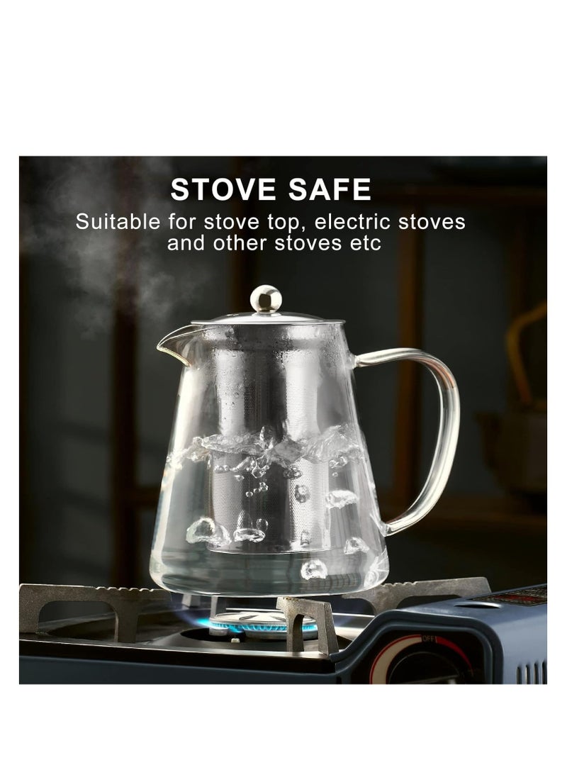 Glass Teapot Stovetop 18.6 OZ, Borosilicate Clear Tea Kettle with Removable 18/8 Stainless Steel Infuser, Blooming and Loose Leaf Hand Crafted Kettle for Camping, Travel (550ML)