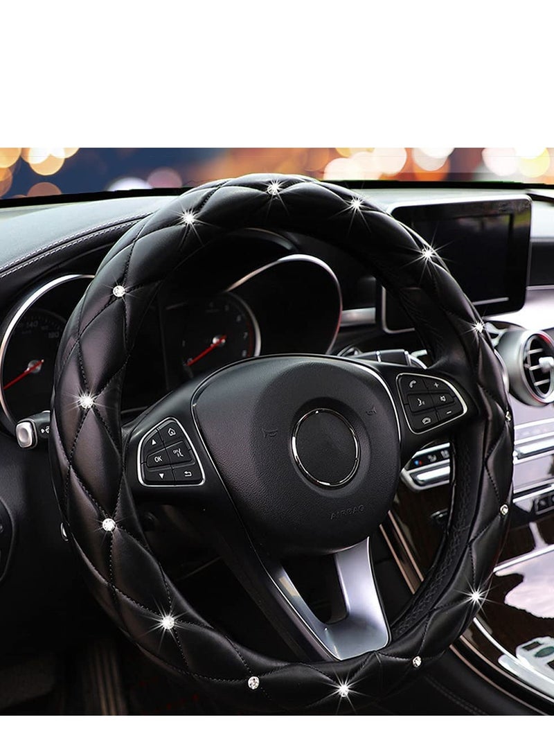 SYOSI Car Steering Wheel Cover, Diamond Soft Leather Anti-Slip Steering Wheel Cover, Steering Wheel Protector with Bling Crystal Rhinestones Soft Interior Accessories, for Women Girls, Universal 15 Inch - Image 1
