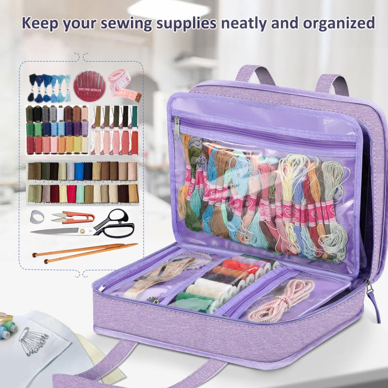 FINPAC Sewing and Craft Supplies Storage Tote, Large Capacity Travel Packing Organizer Bag with Clear Pockets and Handle for Knitting, Crochet, Art, Sewing Accessories(Lavender) - Image 4