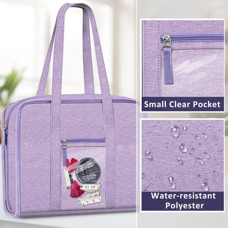 FINPAC Sewing and Craft Supplies Storage Tote, Large Capacity Travel Packing Organizer Bag with Clear Pockets and Handle for Knitting, Crochet, Art, Sewing Accessories(Lavender) - Image 5