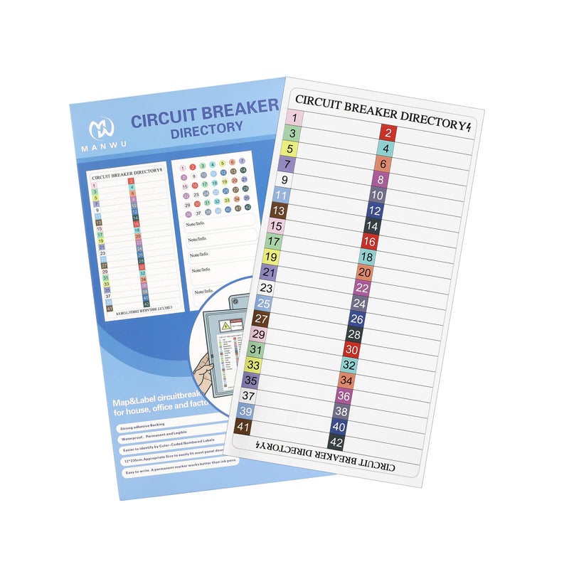 Circuit Breaker Directory Label Sticker Electric Fuse Panel Box Decal Color Code Circuit Breaker Box Waterproof with Adhesive Backing Organize 1 Set