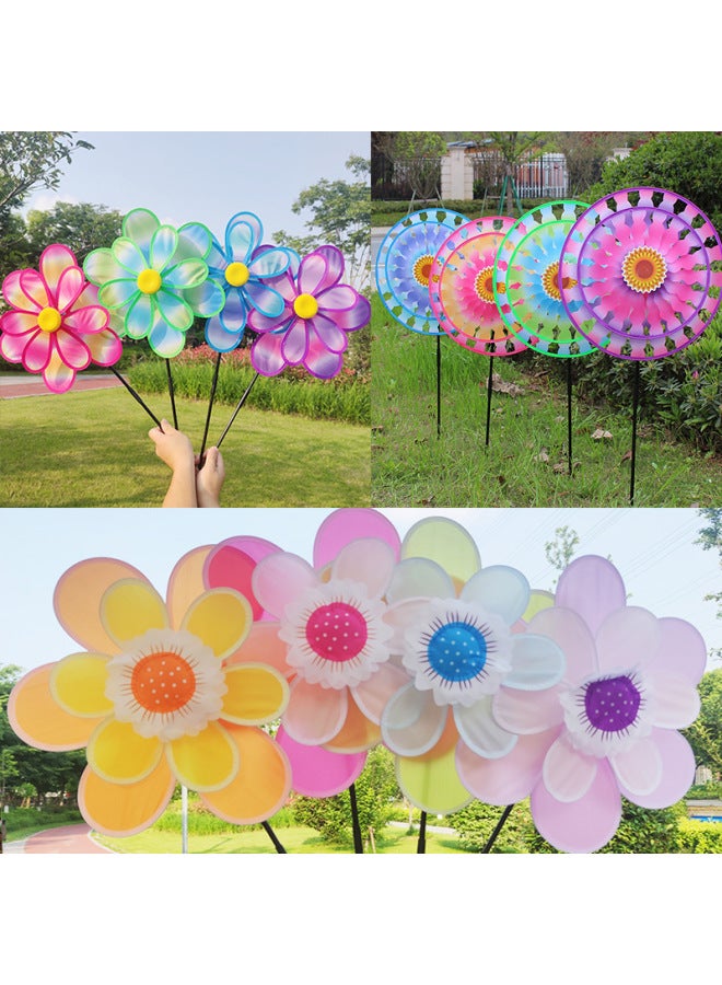 Garden Decorations Fabric Windmill Printing Color Double Cloth Windmill Children Outdoor Toys Sunflower Windmill-Color:Double Cloud Lotus  - Image 2