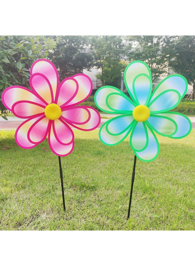 Garden Decorations Fabric Windmill Printing Color Double Cloth Windmill Children Outdoor Toys Sunflower Windmill-Color:Double Cloud Lotus  - Image 5