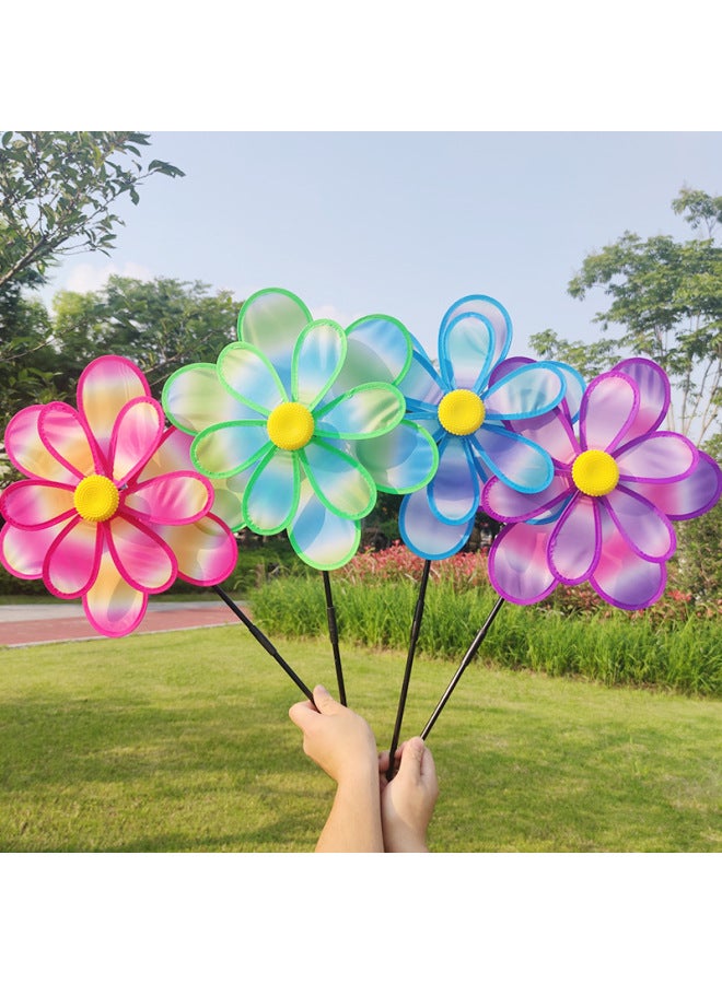 Garden Decorations Fabric Windmill Printing Color Double Cloth Windmill Children Outdoor Toys Sunflower Windmill-Color:Double Cloud Lotus  - Image 3