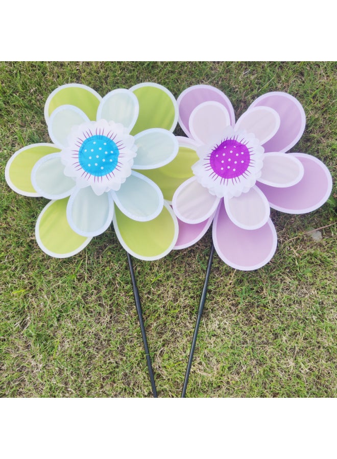 Garden Decorations Fabric Windmill Printing Color Double Cloth Windmill Children Outdoor Toys Sunflower Windmill-Color:Double Cloud Lotus  - Image 4
