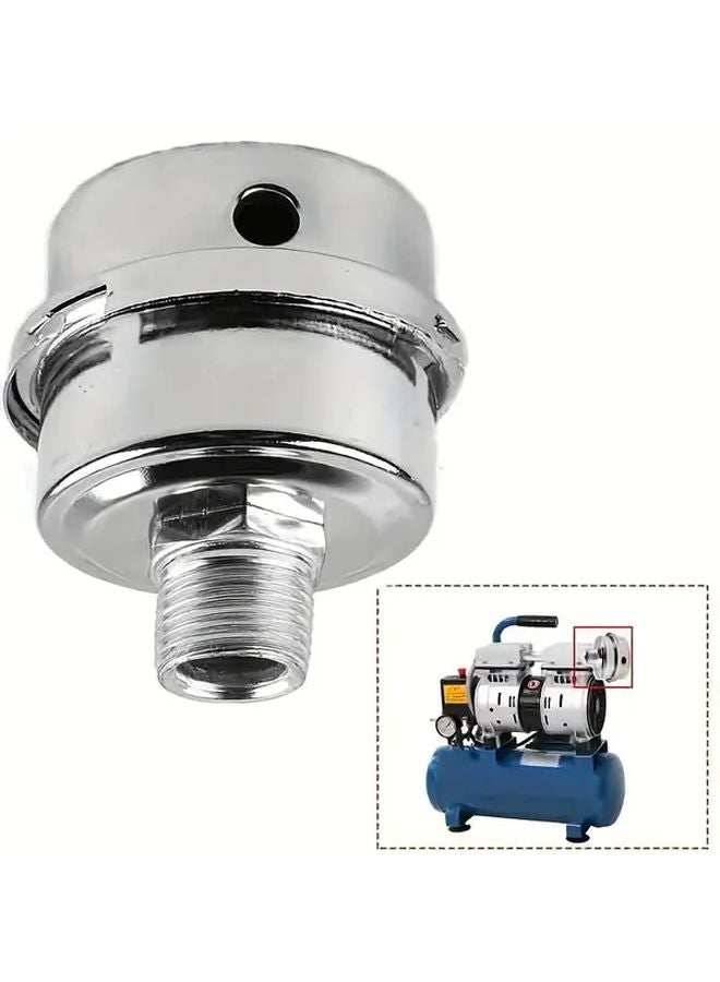 16mm Industrial Air Compressor Silencer Inlet Filter Steel Round Head Chrome Finish - Image 2