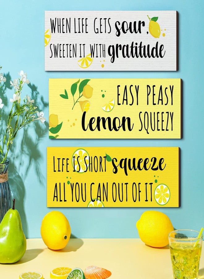 Yulejo 3 Pieces Lemon Wood Sign Lemon Kitchen Decor Inspirational Quote Wall Decor Summer Gift Farmhouse Porch Decoration Accessories for Home Bedroom Bathroom Kitchen - Image 3