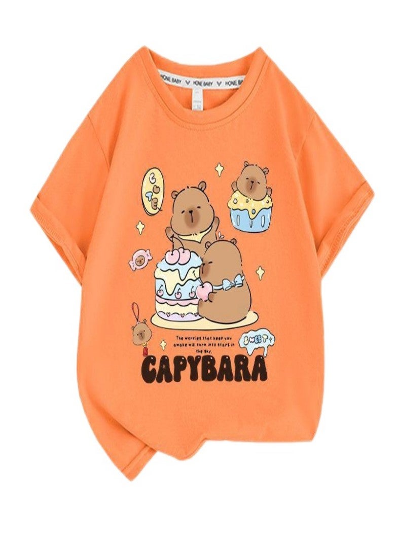 Capybara Unisex Short Sleeve Stylish Top TShirt cotton Tee for Boys Girls Kid Children - Image 1