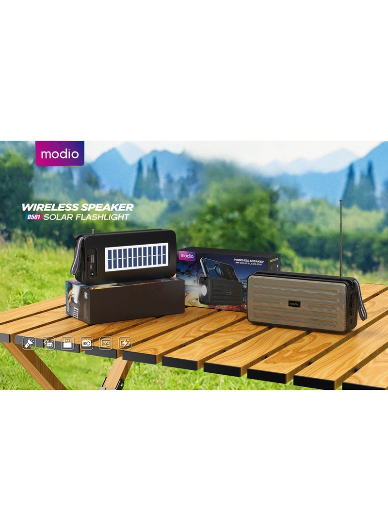 modio Modio D501 Portable Bluetooth Speaker With Solar Flashlight Gold  - Image 2