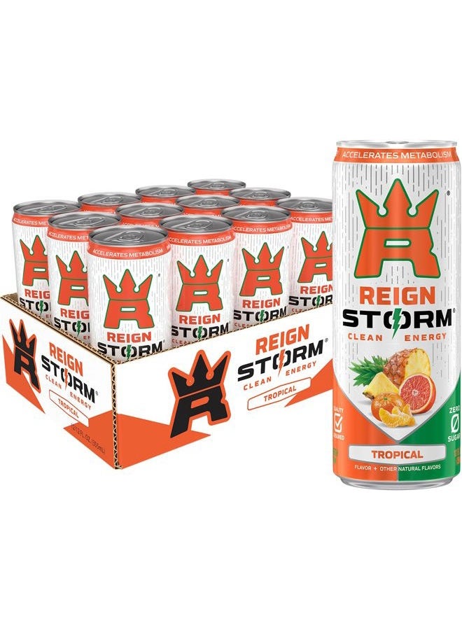 REIGN Storm, Tropical, Fitness & Wellness Energy Drink, 12 Fl Oz (Pack of 12) - Image 1
