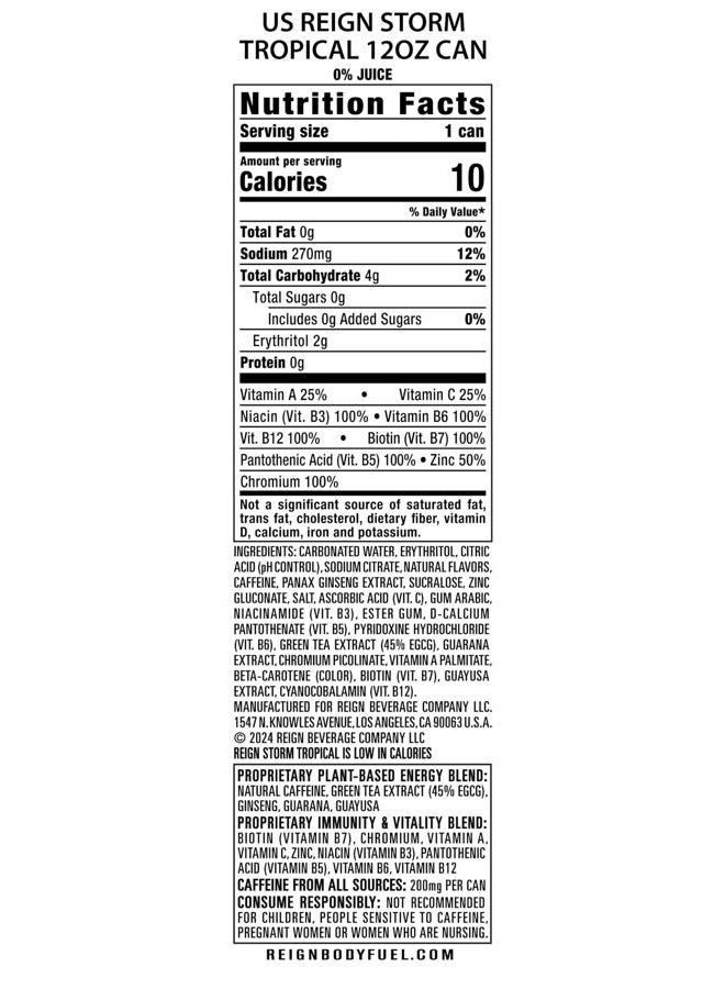REIGN Storm, Tropical, Fitness & Wellness Energy Drink, 12 Fl Oz (Pack of 12) - Image 3