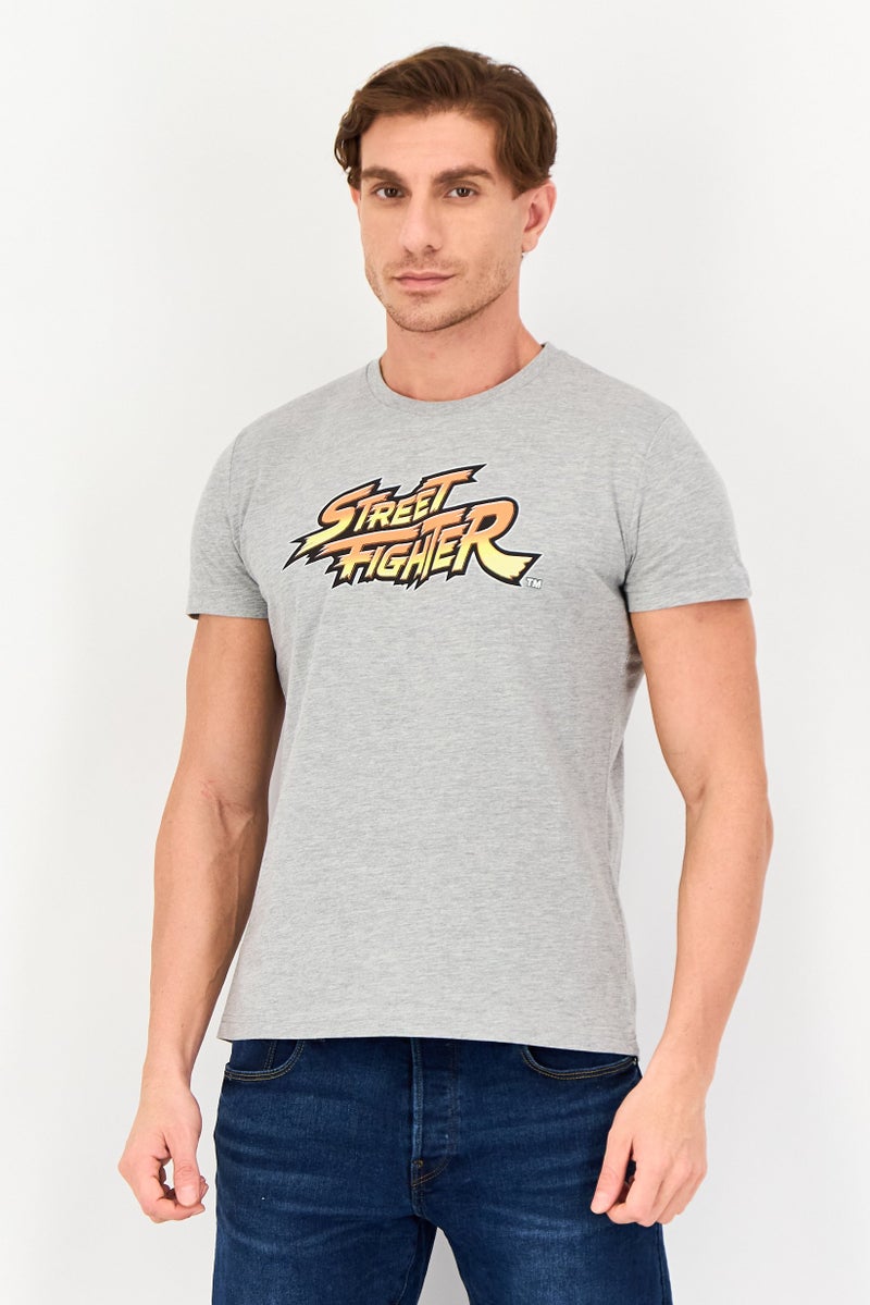 Difuzed x Street Fighter Men Crew Neck Brand Logo Short Sleeve T-Shirt, Heather Grey - Image 1