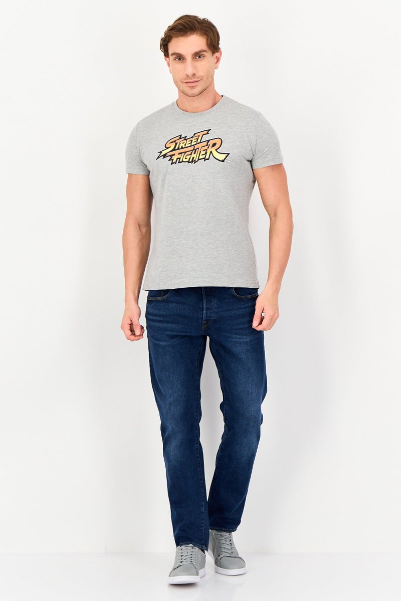 Difuzed x Street Fighter Men Crew Neck Brand Logo Short Sleeve T-Shirt, Heather Grey - Image 2