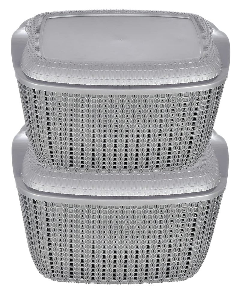 Kuber Industries Heart Home Multipurposes Small M 25 Plastic Basket, Organizer For Kitchen, Countertops, Cabinets, Bathroom With Lids- Pack of 2 (Grey) -46HH030
