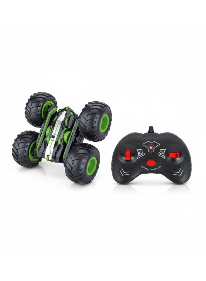 توي لاند سيارة حركات بهلوانية تعمل بجهاز تحكم عن بعد بتردد 2.4 جيجاهرتز مع دوران 360 درجة، وقلبات، وعجلات للطرق الوعرة - لون أخضر - Image 1