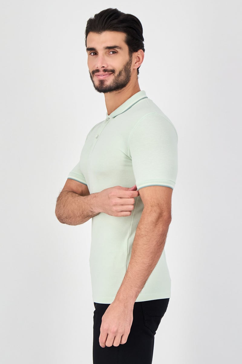 Celio قميص بولو قصير الأكمام للرجال بتصميم عادي، أخضر نعناعي - Image 3