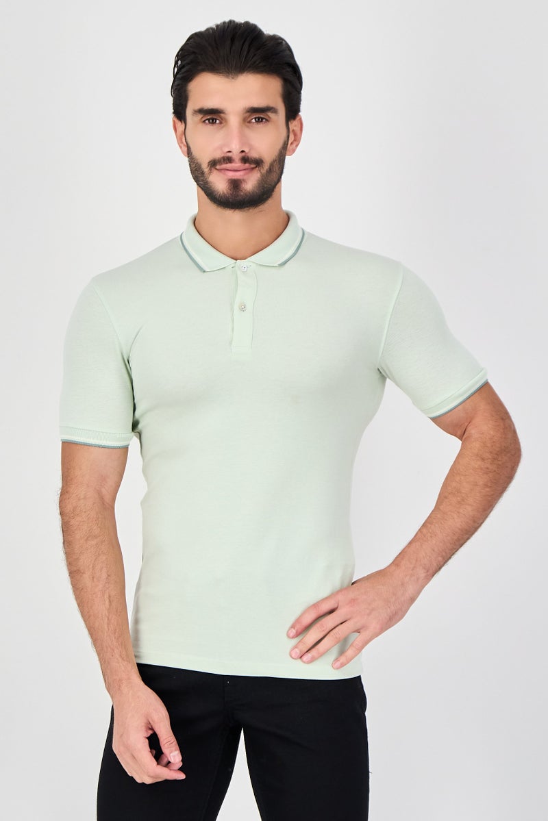 Celio قميص بولو قصير الأكمام للرجال بتصميم عادي، أخضر نعناعي - Image 1